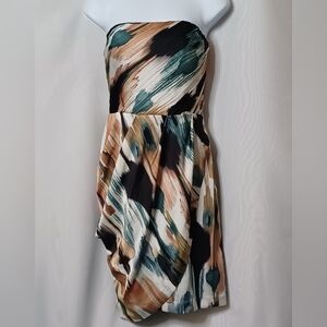 Ann Taylor Women's Multi-Color Brush Stroke Print Strapless Midi Dress. 10